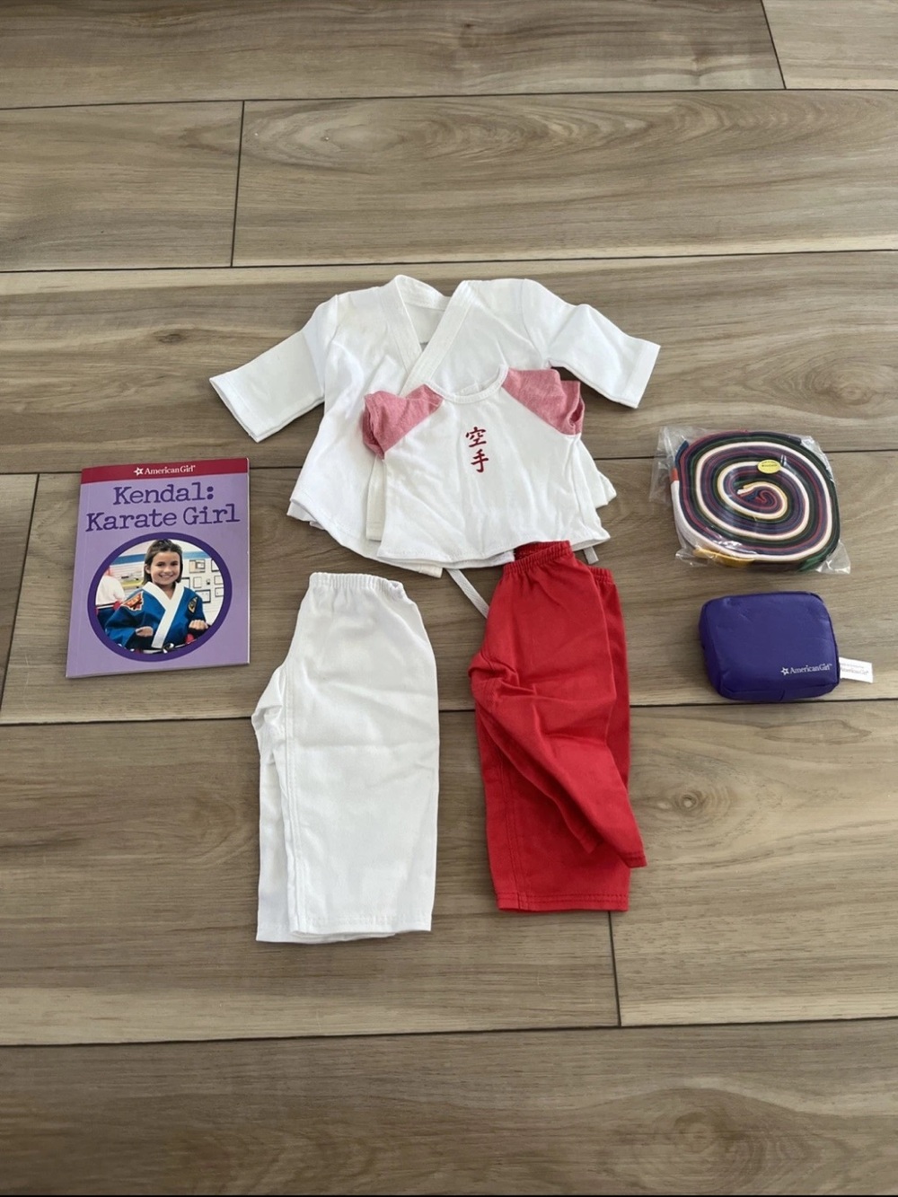 American Girl Karate Outfit Set in White, Red & Purple